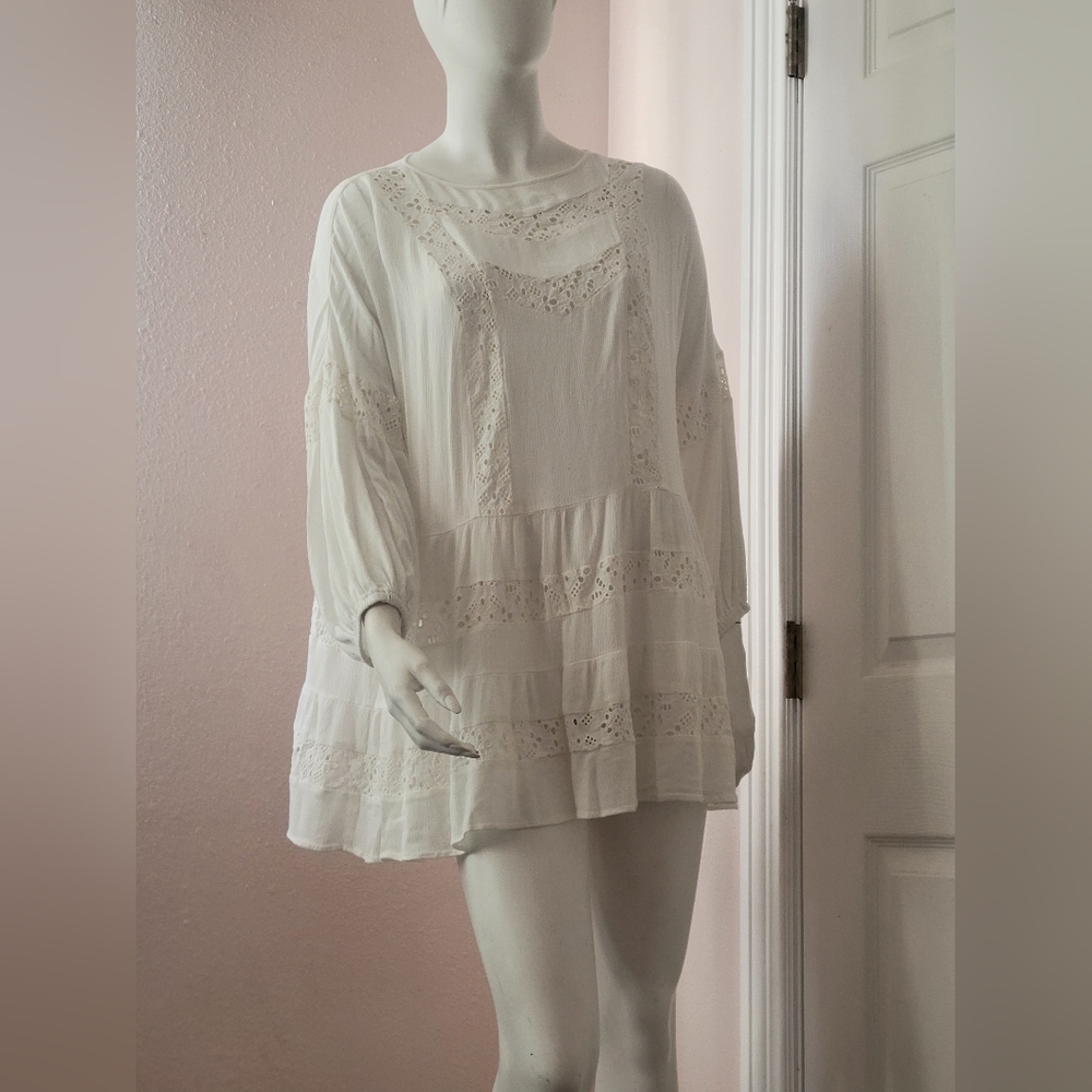 AMARYLLIS X HEY NASREEN White Cotton Eyelet Lace Boho Mini Dress BabyDoll M - Picture 2 of 5